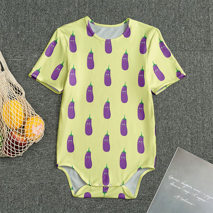 Cute Eggplant Pattern Print Men's Bodysuit