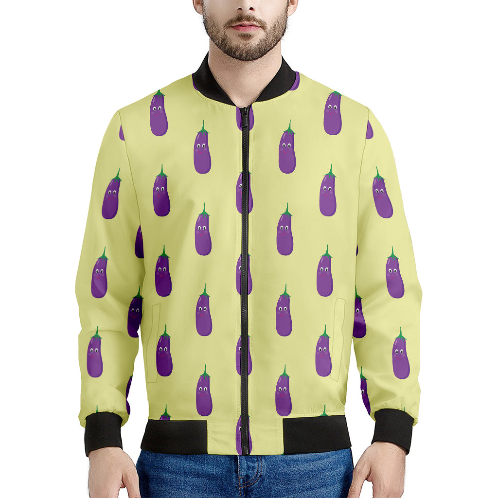 Cute Eggplant Pattern Print Men's Bomber Jacket