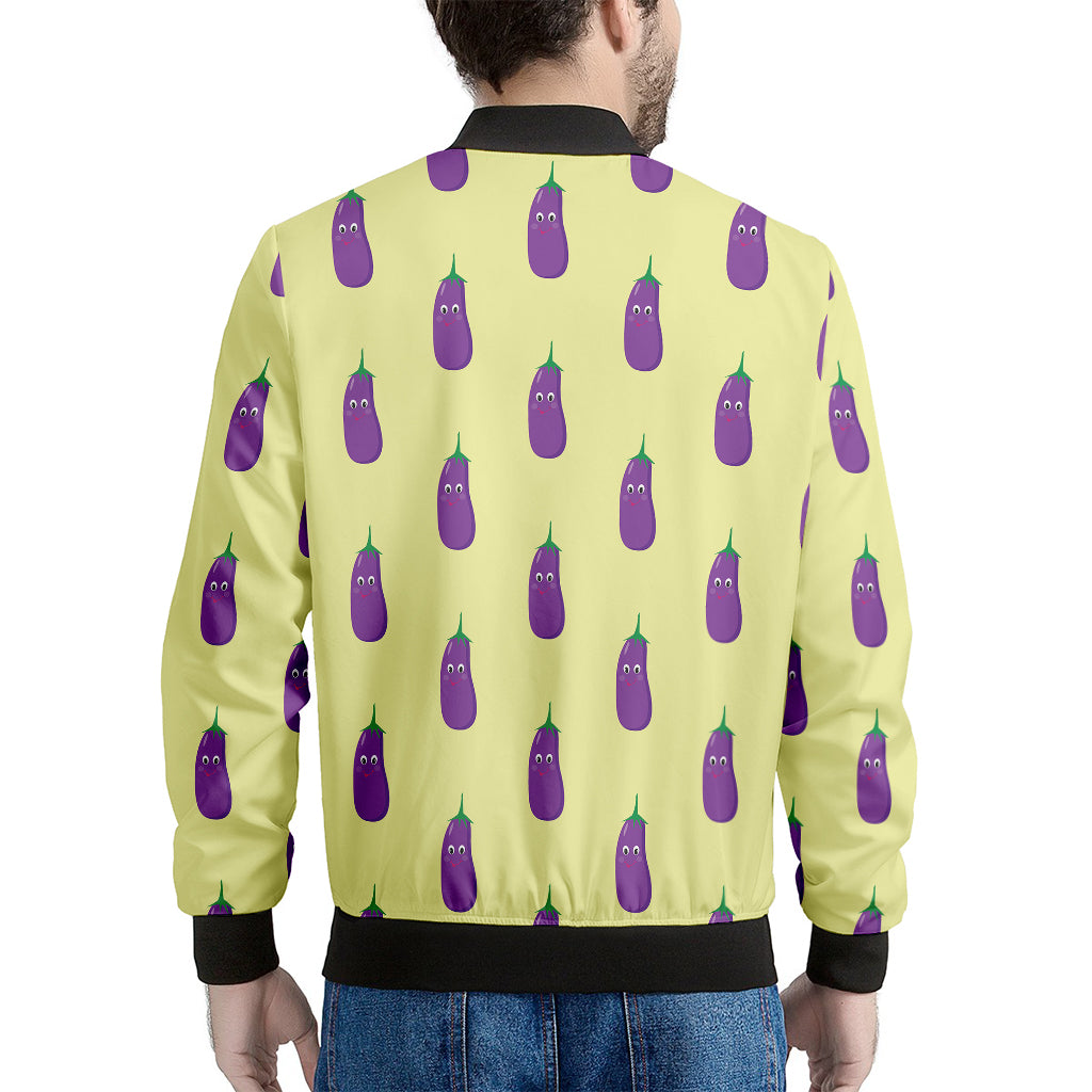 Cute Eggplant Pattern Print Men's Bomber Jacket