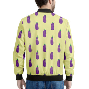 Cute Eggplant Pattern Print Men's Bomber Jacket