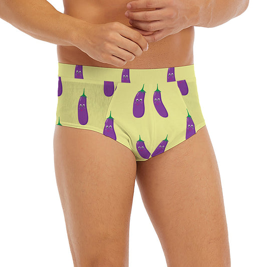 Cute Eggplant Pattern Print Men's Briefs