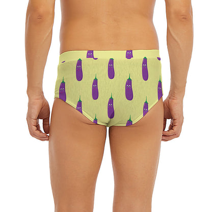 Cute Eggplant Pattern Print Men's Briefs