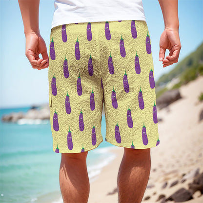 Cute Eggplant Pattern Print Men's Cargo Shorts