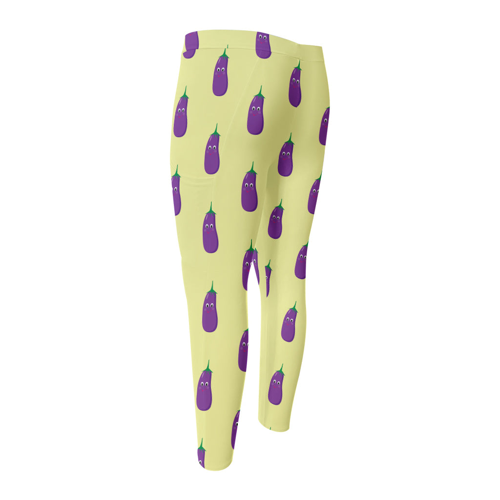 Cute Eggplant Pattern Print Men's Compression Pants