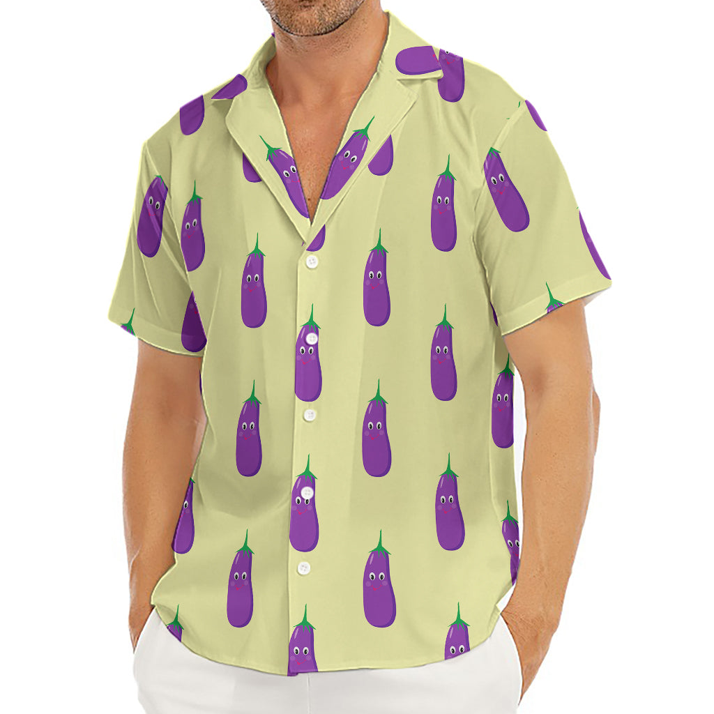 Cute Eggplant Pattern Print Men's Deep V-Neck Shirt