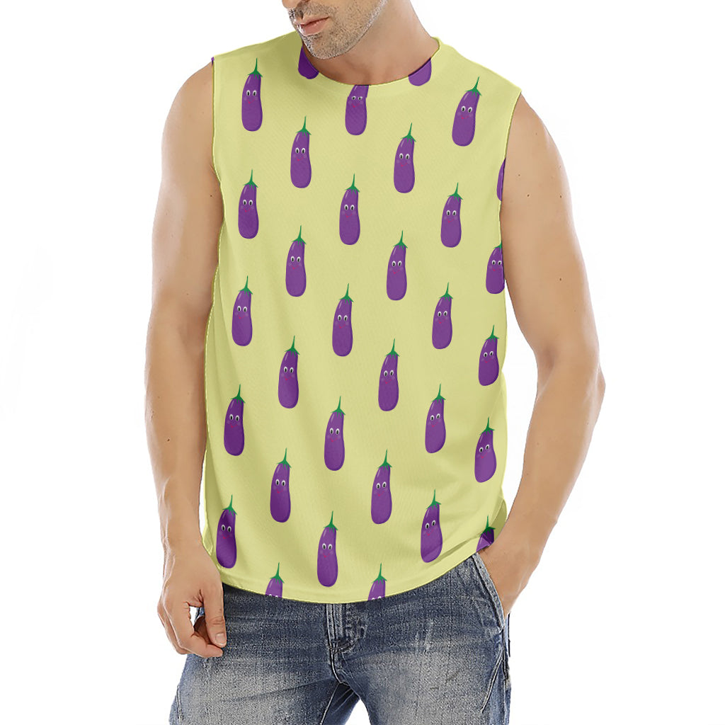 Cute Eggplant Pattern Print Men's Fitness Tank Top