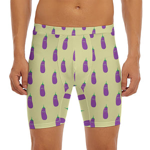 Cute Eggplant Pattern Print Men's Long Boxer Briefs