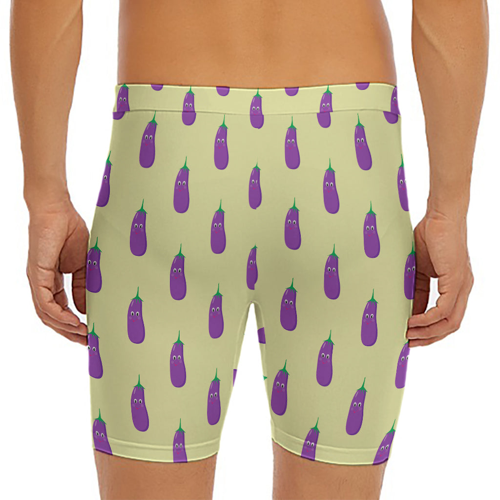 Cute Eggplant Pattern Print Men's Long Boxer Briefs