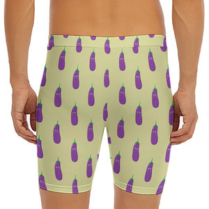 Cute Eggplant Pattern Print Men's Long Boxer Briefs