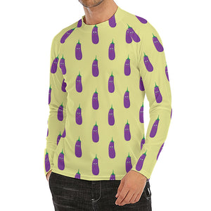 Cute Eggplant Pattern Print Men's Long Sleeve Rash Guard