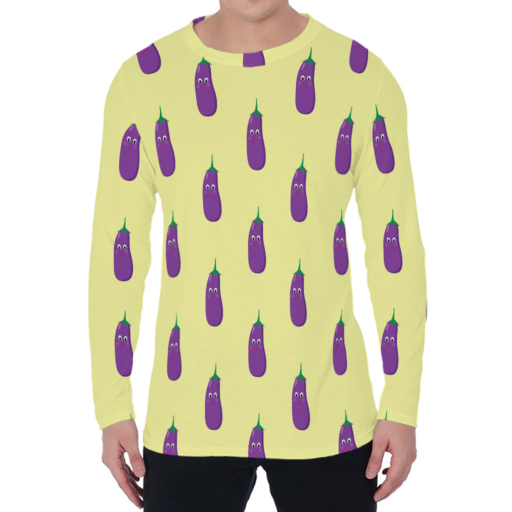 Cute Eggplant Pattern Print Men's Long Sleeve T-Shirt