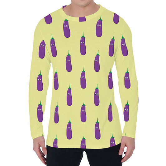 Cute Eggplant Pattern Print Men's Long Sleeve T-Shirt