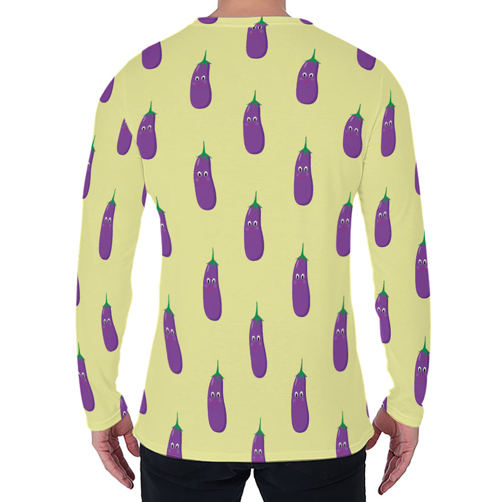 Cute Eggplant Pattern Print Men's Long Sleeve T-Shirt