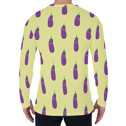 Cute Eggplant Pattern Print Men's Long Sleeve T-Shirt