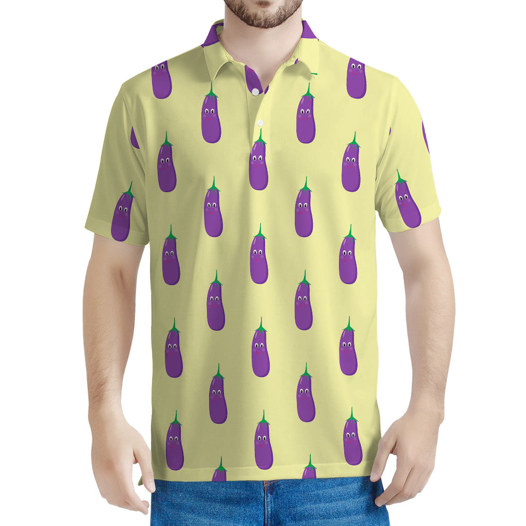 Cute Eggplant Pattern Print Men's Polo Shirt