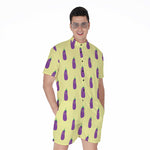 Cute Eggplant Pattern Print Men's Rompers