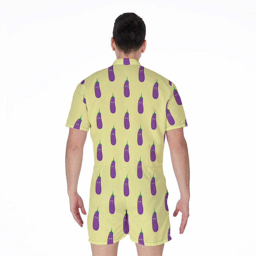 Cute Eggplant Pattern Print Men's Rompers