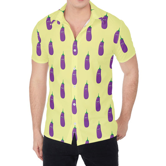 Cute Eggplant Pattern Print Men's Shirt