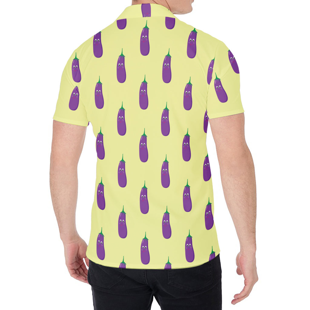 Cute Eggplant Pattern Print Men's Shirt