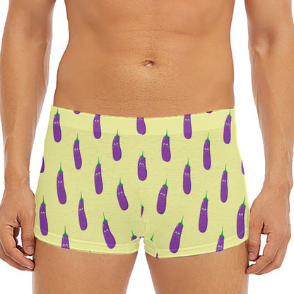 Cute Eggplant Pattern Print Men's Short Boxer Briefs