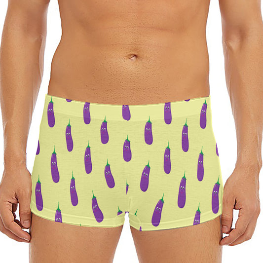 Cute Eggplant Pattern Print Men's Short Boxer Briefs