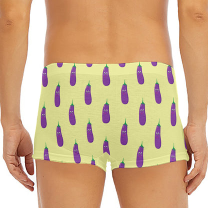 Cute Eggplant Pattern Print Men's Short Boxer Briefs