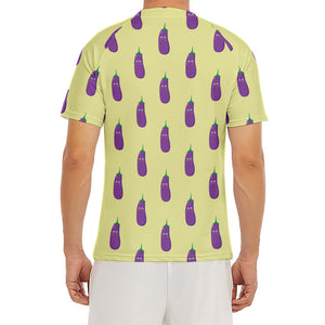 Cute Eggplant Pattern Print Men's Short Sleeve Rash Guard