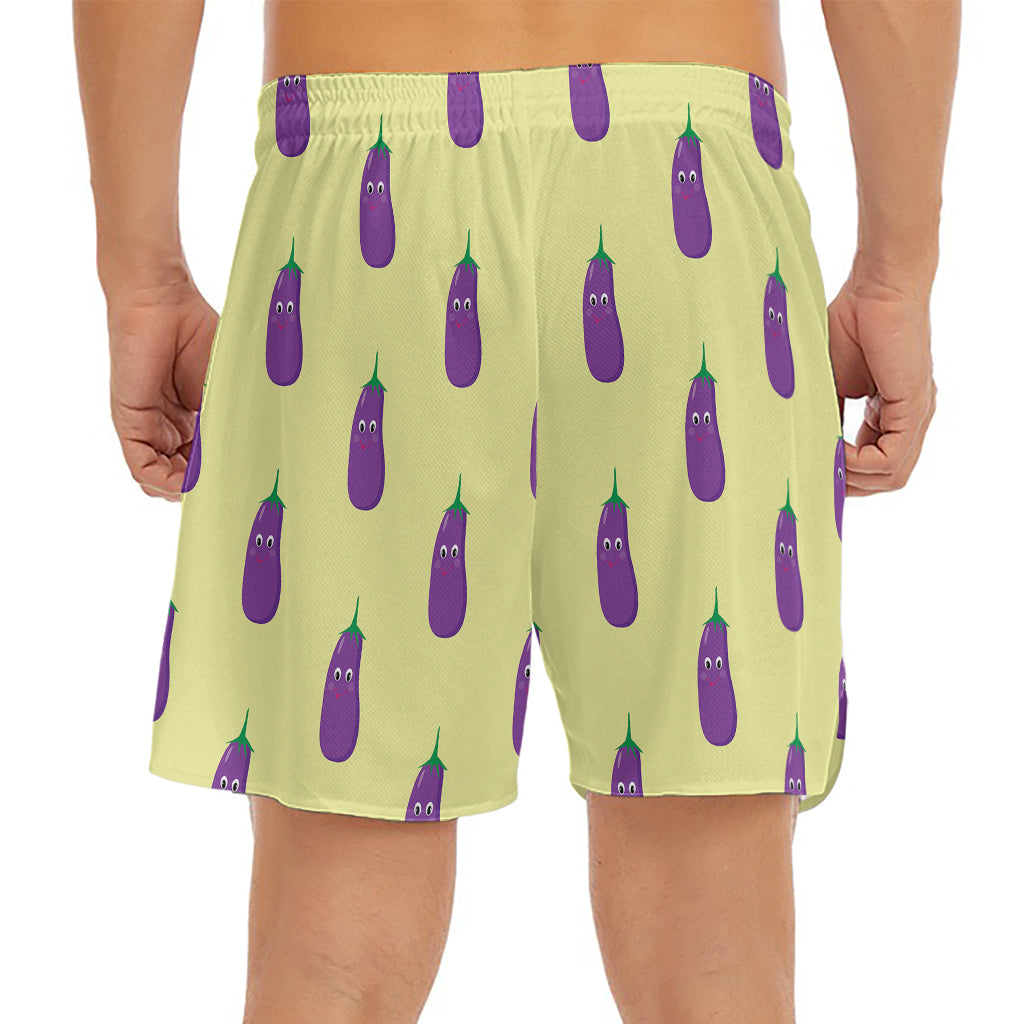 Cute Eggplant Pattern Print Men's Split Running Shorts