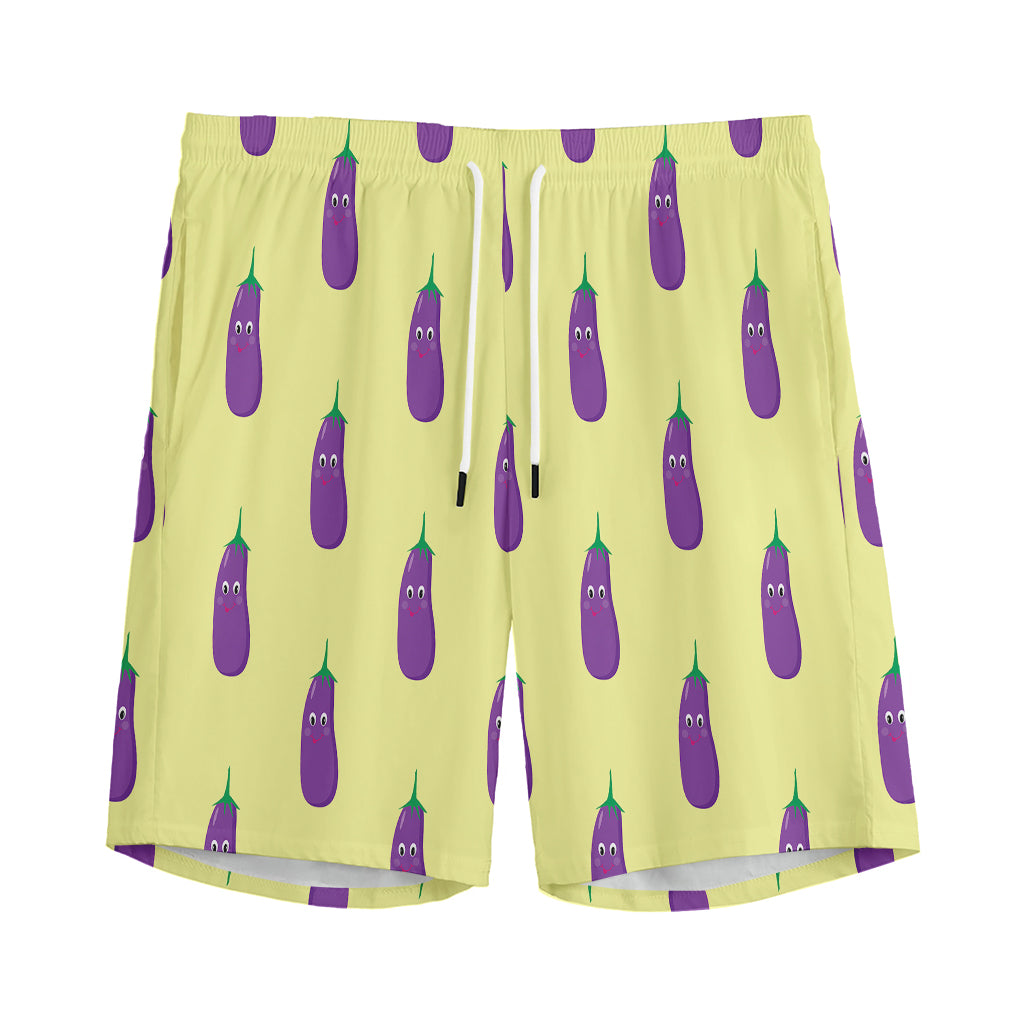 Cute Eggplant Pattern Print Men's Sports Shorts