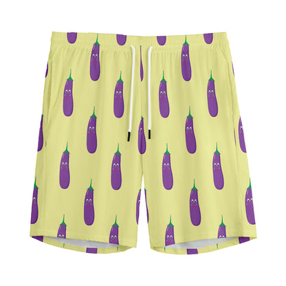 Cute Eggplant Pattern Print Men's Sports Shorts