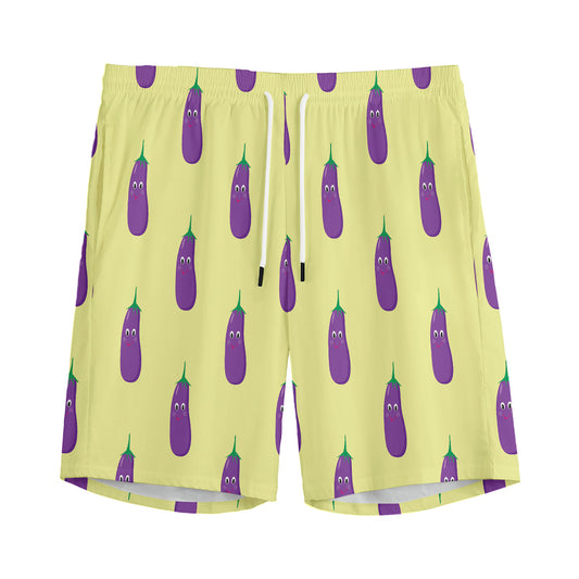 Cute Eggplant Pattern Print Men's Sports Shorts