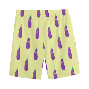 Cute Eggplant Pattern Print Men's Sports Shorts