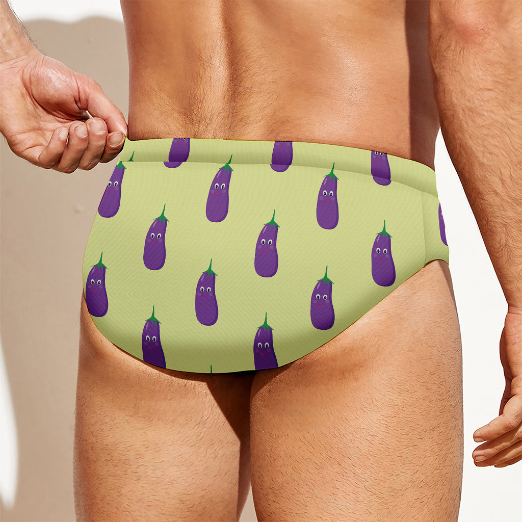 Cute Eggplant Pattern Print Men's Swim Briefs