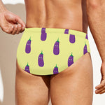 Cute Eggplant Pattern Print Men's Swim Briefs