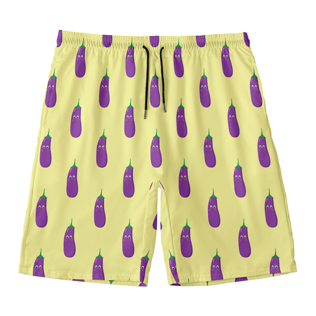 Cute Eggplant Pattern Print Men's Swim Trunks