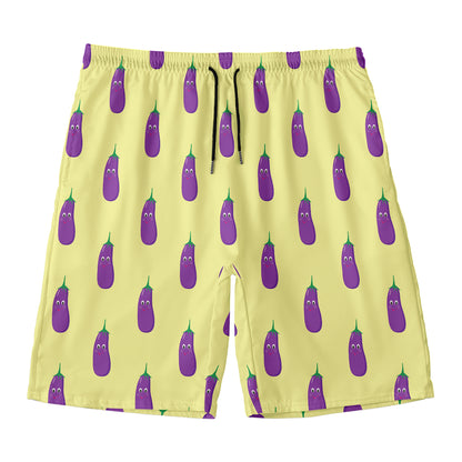 Cute Eggplant Pattern Print Men's Swim Trunks
