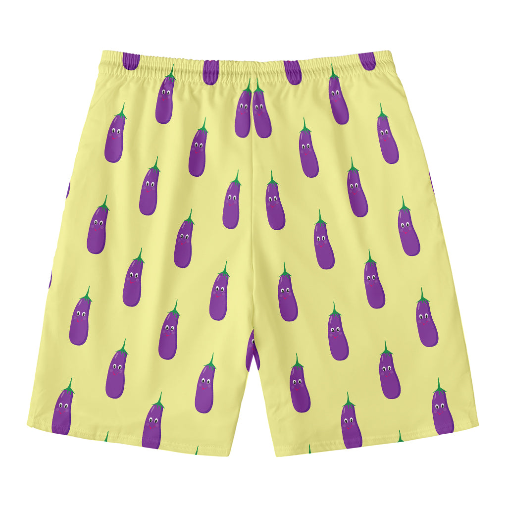 Cute Eggplant Pattern Print Men's Swim Trunks