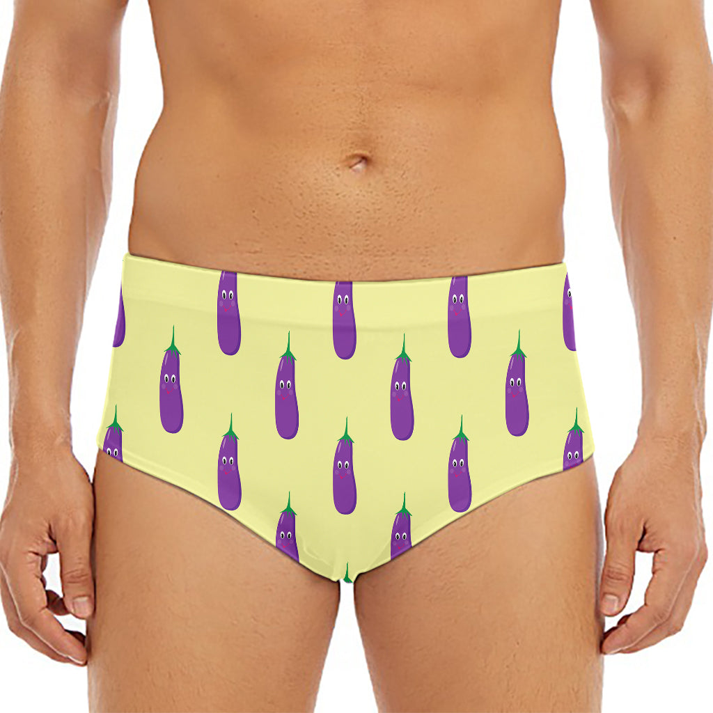 Cute Eggplant Pattern Print Men's Triangle Swim Briefs