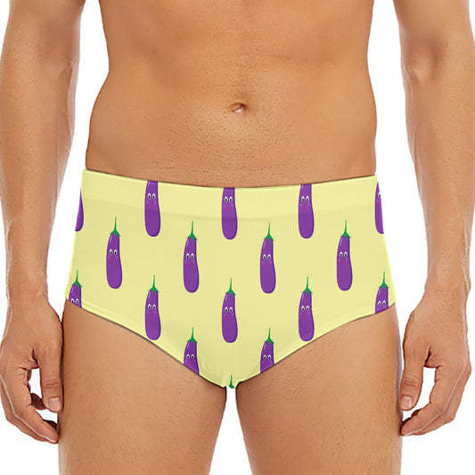 Cute Eggplant Pattern Print Men's Triangle Swim Briefs