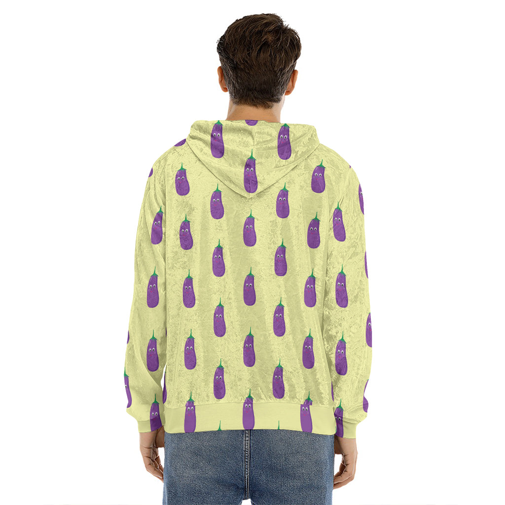 Cute Eggplant Pattern Print Men's Velvet Pullover Hoodie
