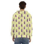 Cute Eggplant Pattern Print Men's Velvet Pullover Hoodie
