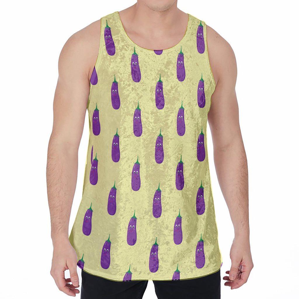 Cute Eggplant Pattern Print Men's Velvet Tank Top