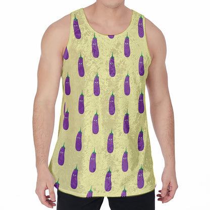 Cute Eggplant Pattern Print Men's Velvet Tank Top