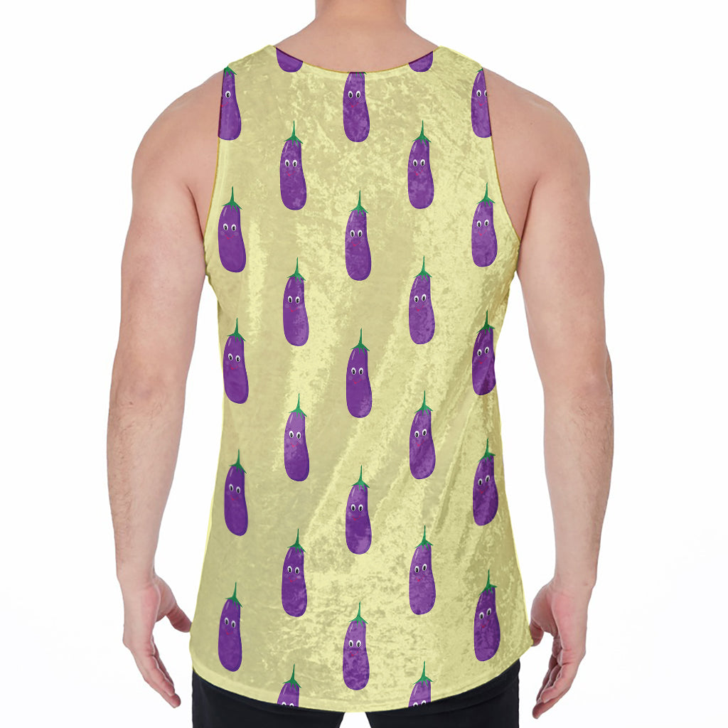 Cute Eggplant Pattern Print Men's Velvet Tank Top