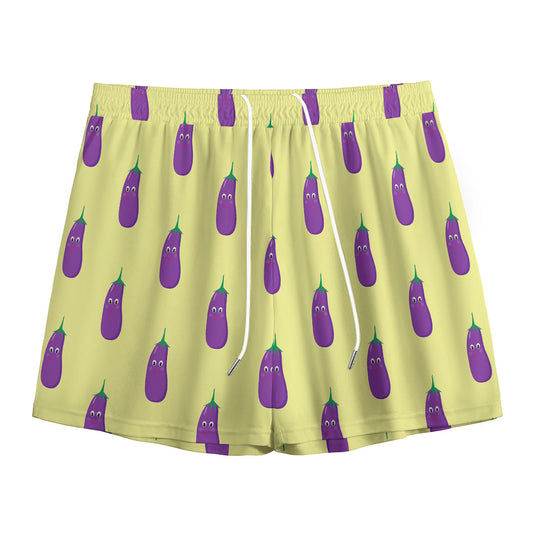 Cute Eggplant Pattern Print Mesh Shorts