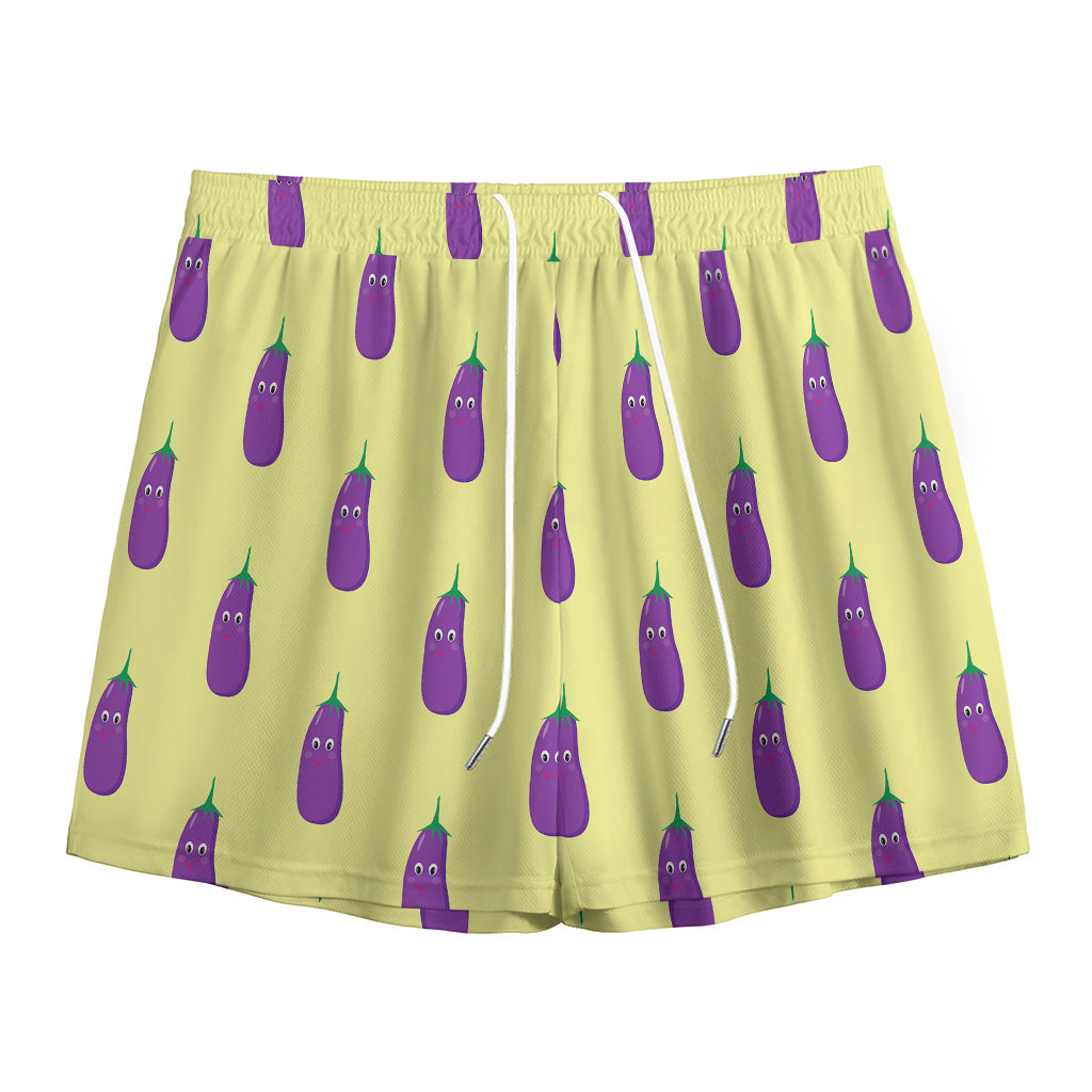 Cute Eggplant Pattern Print Mesh Shorts