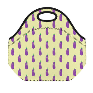 Cute Eggplant Pattern Print Neoprene Lunch Bag