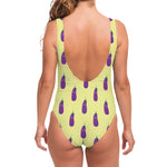 Cute Eggplant Pattern Print One Piece Swimsuit