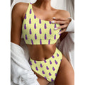 Cute Eggplant Pattern Print One Shoulder Bikini Set