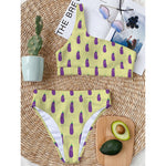 Cute Eggplant Pattern Print One Shoulder Bikini Top